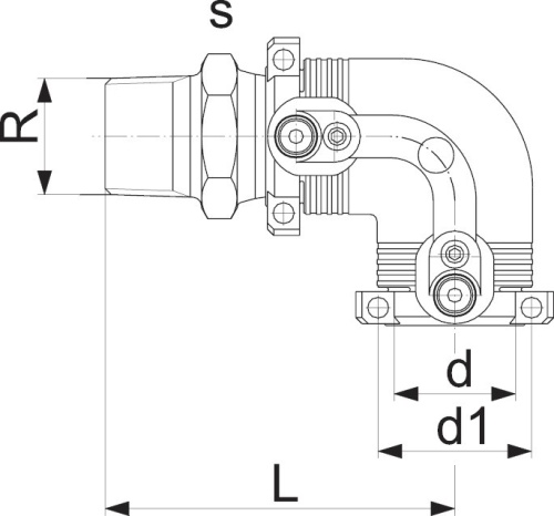 Переход 90° электросварной ПЭ / латунь с нар. резьбой d50x1 ½»